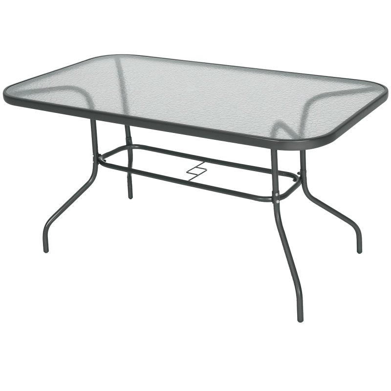 Outsunny Bistrotisch Gartentisch Glasplatte Schirmloch Hartglas Metall Carbongrau 140x80x70cm Aosom – Bild 1 von 2