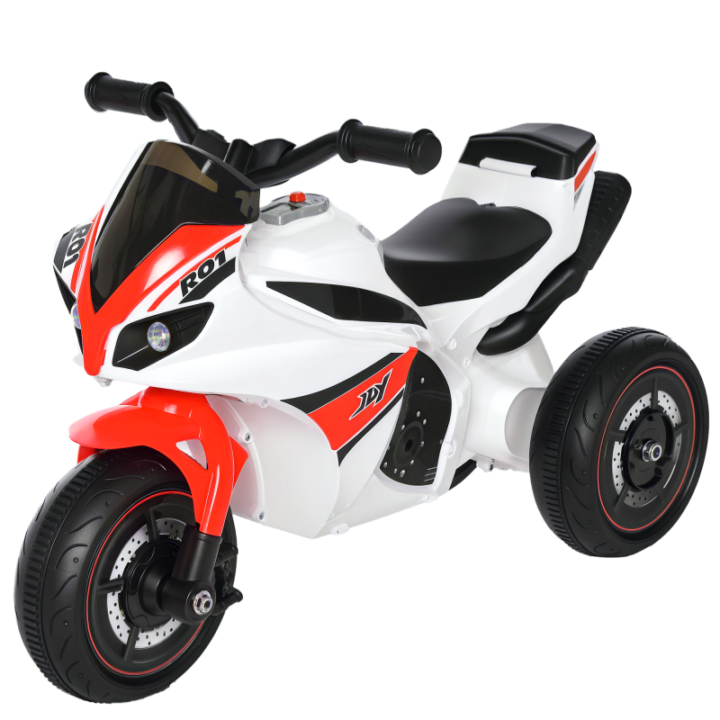 HOMCOM Kinder-Motorrad Rutscherfahrzeug mit Musik für 18-36 Monate, Weiß, 74x39x48 cm, stabil & sicher für Kleinkinder Aosom.de – Bild 1 von 2