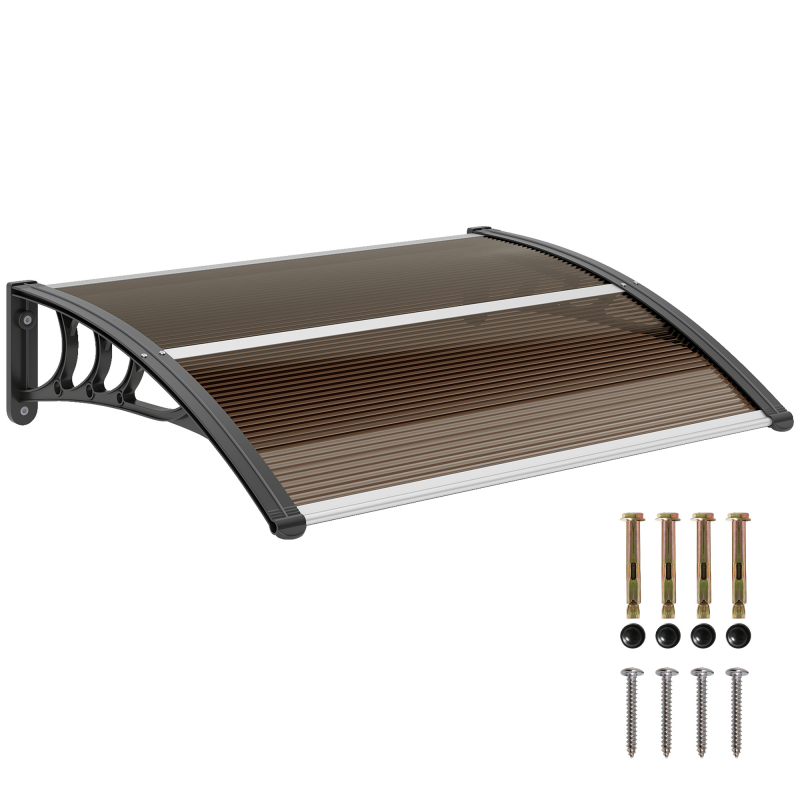 Outsunny Vordach Haustür Überdachung Pultvordach aus Polycarbonat, Wetterfest, Braun, 75x100cm Aosom – Bild 1 von 2