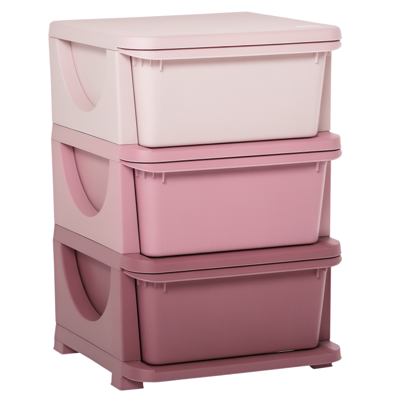 HOMCOM Spielzeugaufbewahrung, 3Ebenen, Kommode Kinderzimmer, kleiner Schubladenschrank für Kinder, Rosa Aosom.de – Bild 1 von 2