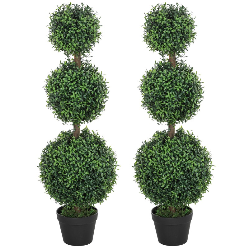 HOMCOM 2er-Set künstliche Bäume 101,6 cm künstliche Pflanzen PE 3 kugelförmige buxus Topiary-Pflanzen künstliche Pflanze grün mit Zementboden befülltem Plastiktopf für Innen- und Außendekoration Aosom – Bild 1 von 2