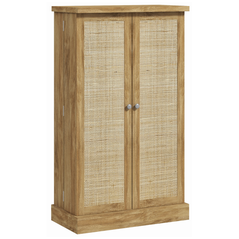 HOMCOM Buffet Küche, Küchenmöbel Aufbewahrung, modernes Buffet mit 12 Regalen an Türen, verstellbaren Regalen und doppelter Rattantür, für Esszimmer, Wohnzimmer, 60x30x104cm, Naturholzoptik Aosom – Bild 1 von 2