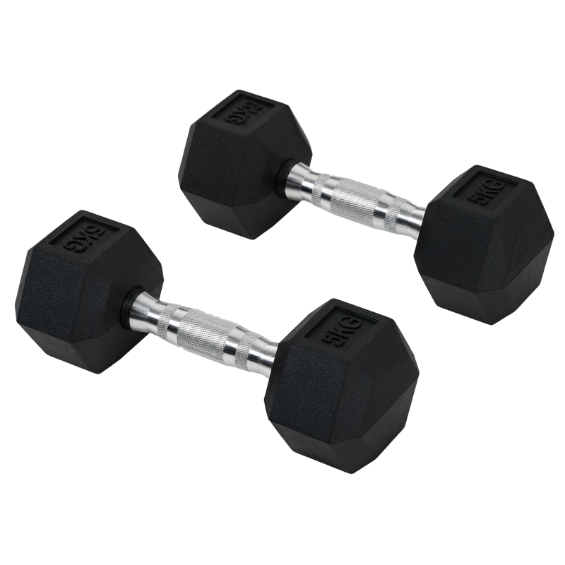 HOMCOM Hexagon Kurzhanteln 2er Set, 2x5 KG, Gusseisen mit Gummiüberzug, Schwarz Aosom – Bild 1 von 2