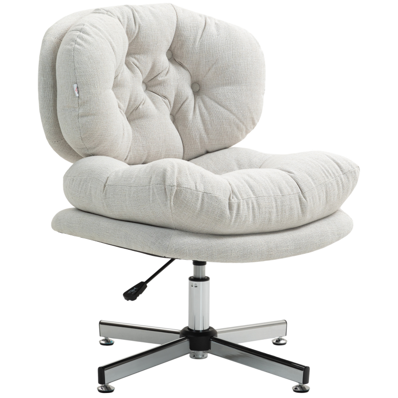 HOMCOM Bürostuhl ohne Armlehnen, Schreibtischstuhl mit breiter Sitzfläche, Ergonomisch höhenverstellbarer Drehstuhl mit Leinenoptik, Schneidersitz-Stuhl für Homeoffice, Cremeweiß Aosom – Bild 1 von 2