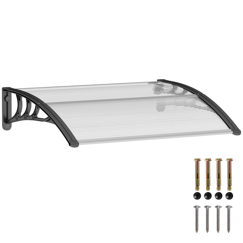 Outsunny Vordach Haustür Terrassenüberdachung Pultvordach aus Polycarbonat, Transparent, 75x100cm Aosom – Bild 1 von 2