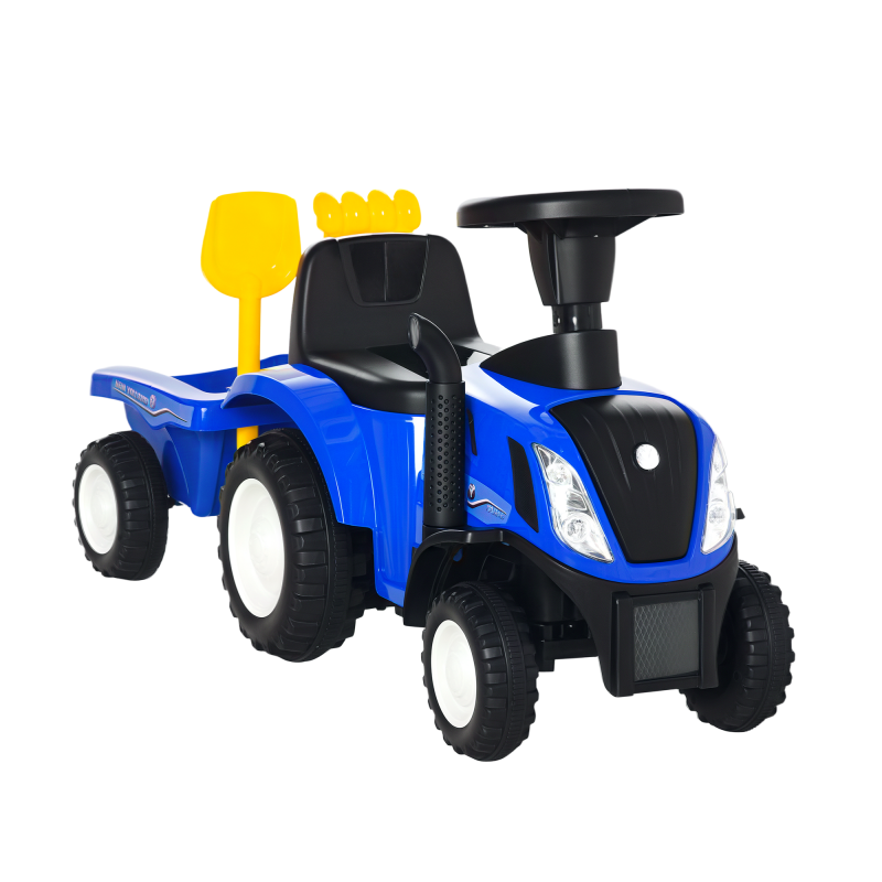 HOMCOM Kinderauto Kinderfahrzeug Rutschauto NEW HOLLAND Rutscherfahrzeug klassische Auto Laufhilfe mit Hupe Kunststoff Metall Blau Aosom – Bild 1 von 2