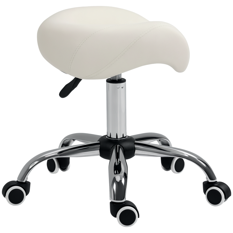 HOMCOM Rollhocker Drehhocker höhenverstellbar Sattelhocker gepolstert in Weiß für Büro & Zuhause Aosom.de – Bild 1 von 2