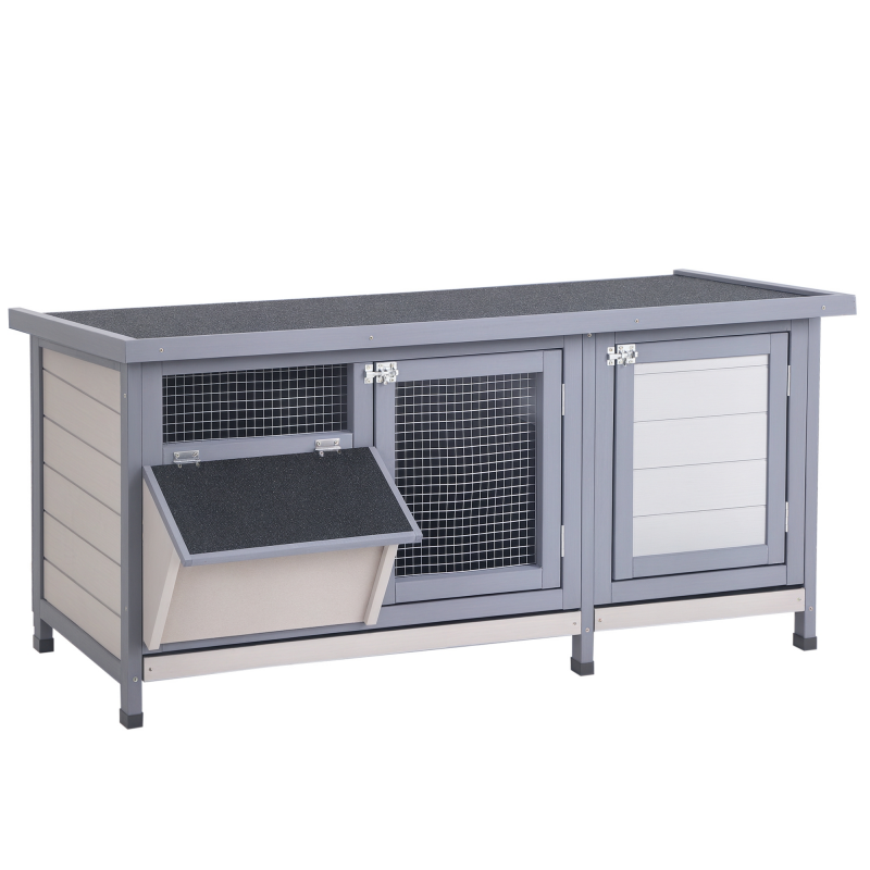 PawHut Kleintierstall Kleintierhaus 112x50x54cm mit Bodenwanne Asphaltdach Futtertrog aus Tannenholz Grau Schwarz für Kaninchen & Meerschweinchen Aosom.de – Bild 1 von 2