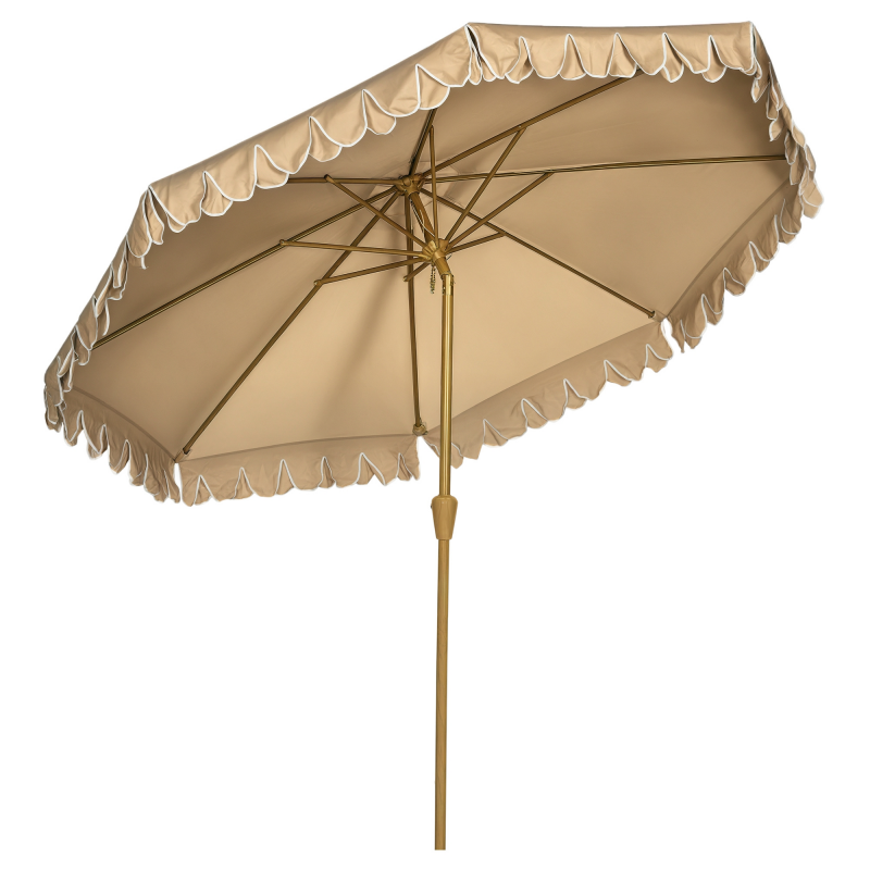 Outsunny Sonnenschirm Ø264 cm Strandschirm mit Fransen, verstellbare Neigung, 8 Streben, Terrassenschirm für Garten & Balkon, Khaki Aosom.de – Bild 1 von 2