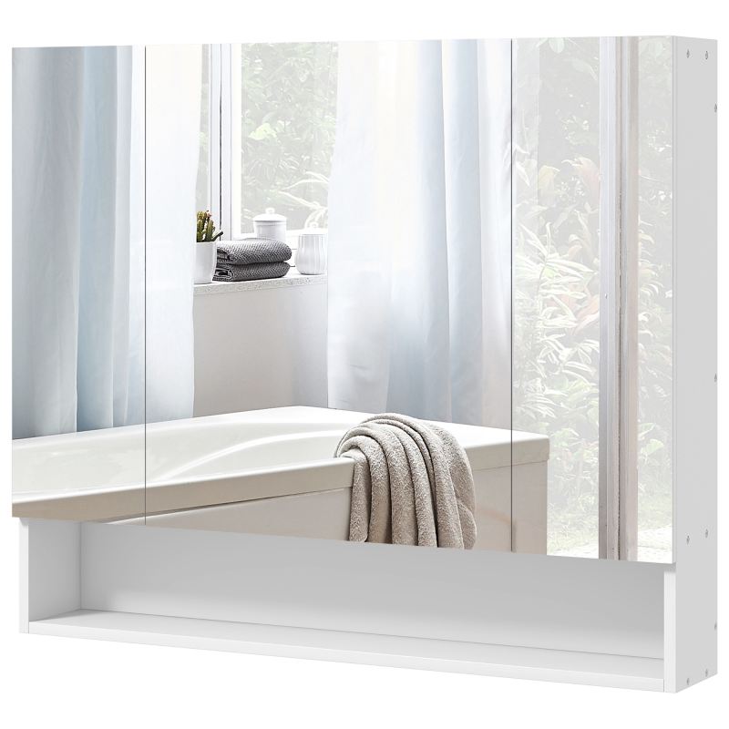 Kleankin Badezimmerspiegelschrank, 90 x 15 x 75 cm, Badezimmermöbel, Spiegelschrank mit 3 Spiegeltüren, offenes Fach und verstellbaren Regalen, Weiß Aosom – Bild 1 von 2