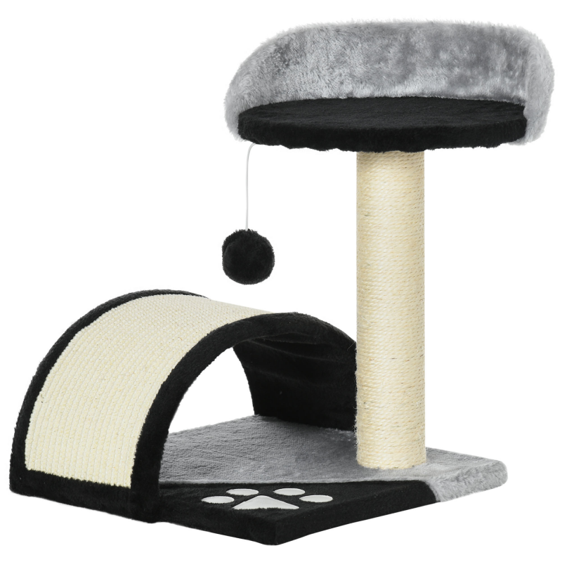 PawHut Kratzbaum klein für Katzen, 46H cm, mit Kratzstangen & Spielbällen, Plüsch schwarz, ideal für kleine Katzen Aosom.de – Bild 1 von 2