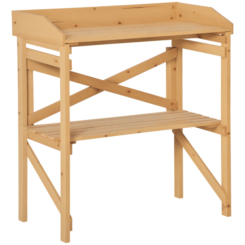 Outsunny Pflanztisch mit Ablagefläche 80x40x84cm, Blumentisch aus Holz in Hellbraun, ideal für Garten & Balkon Aosom.de – Bild 1 von 2