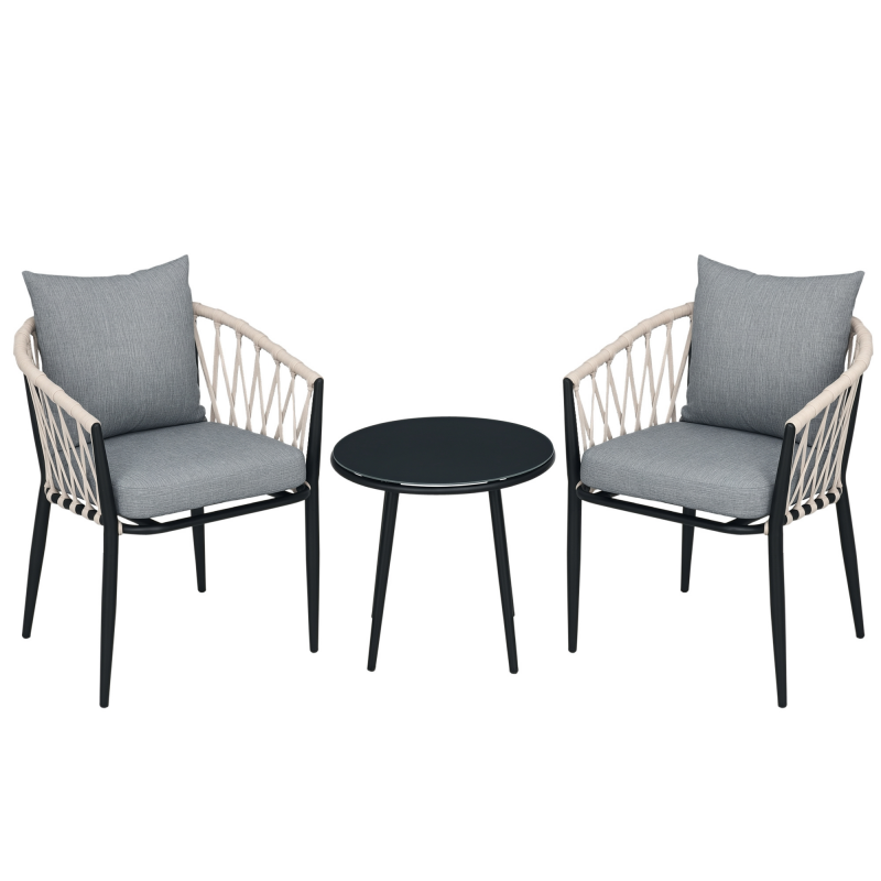 Tisch, 2 Stühle mit Sitzkissen, Balkon-Set, Stahl, Grau Aosom – Bild 1 von 2