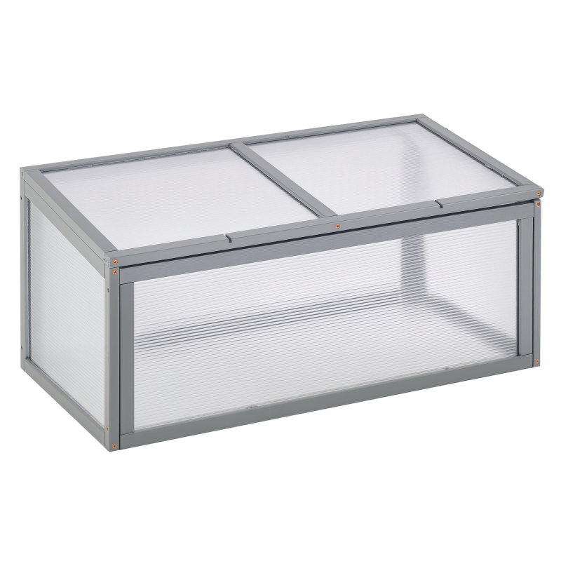 Outsunny Frühbeet Treibhaus mit Abdeckung, wetterfest, aus Holz und Polycarbonat, Grau, 90x46x40cm Aosom – Bild 1 von 2