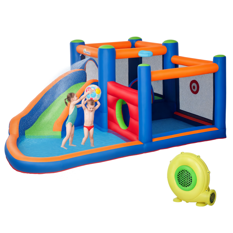 Outsunny Aufblasbare Hüpfburg Wasserpark mit Gebläse, Wasserrutsche, Basketballkorb, Spielcenter für Kinder ab 3 Jahren, ideal für Garten Aosom.de – Bild 1 von 2