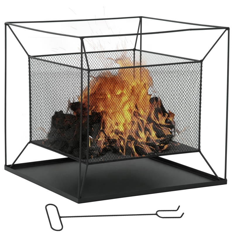 Outsunny Feuerschale Modern, rechteckig, Feuerkorb, Feuerstelle für Garten, Camping, BBQ, Metall, Schwarz, 45x45x43cm Aosom – Bild 1 von 2