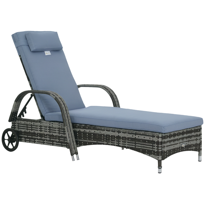 Outsunny Gartenmöbel Gartenliege Sonnenliege mobil mit Kissen, Polyrattan und Metall, grau, verstellbar 200x73x30-103cm für Garten & Terrasse Aosom.de – Bild 1 von 2