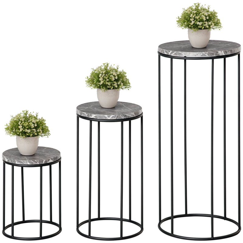 OUTSUNNY Blumenständer 3er Set Pflanzenständer in Marmoroptik stapelbare Blumenhocker dekorativ für Garten Balkon Aosom.de – Bild 1 von 2