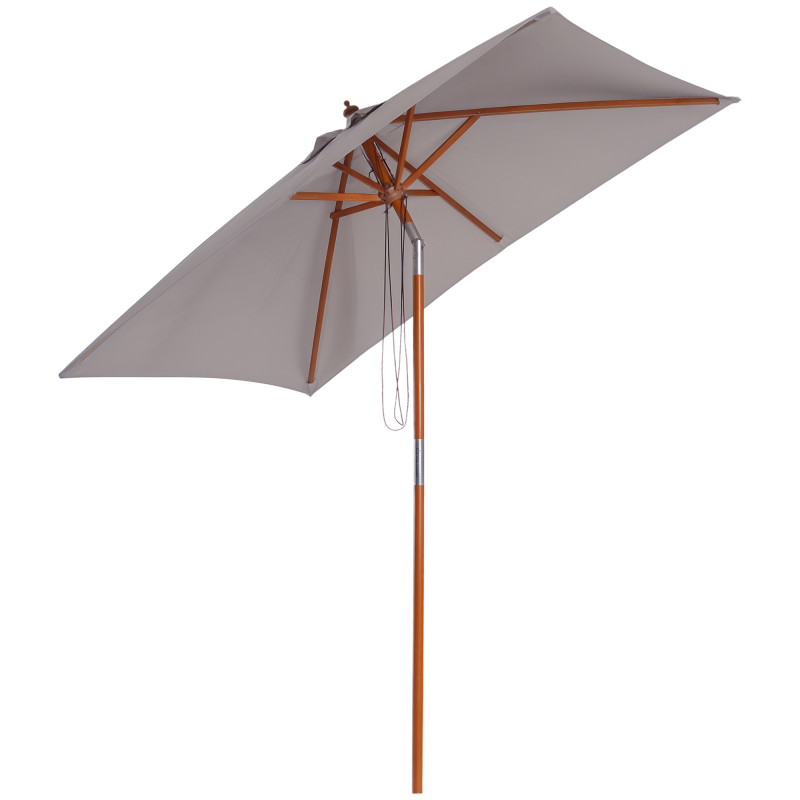 Outsunny Sonnenschirm Knickbarer Gartenschirm Strandschirm 3-stufig einstellbar Tannenholz+Polyester Grau 200 x 150 x 235 cm Aosom – Bild 1 von 2