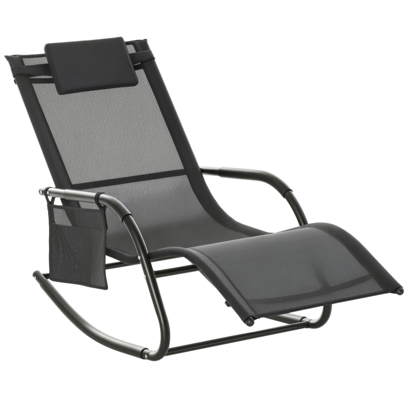 Outsunny Schaukelstuhl Schwingsessel Gartenstuhl Schaukelliege Metall Mesh Schwarz 150x62x88cm für Garten & Terrasse Aosom.de – Bild 1 von 2