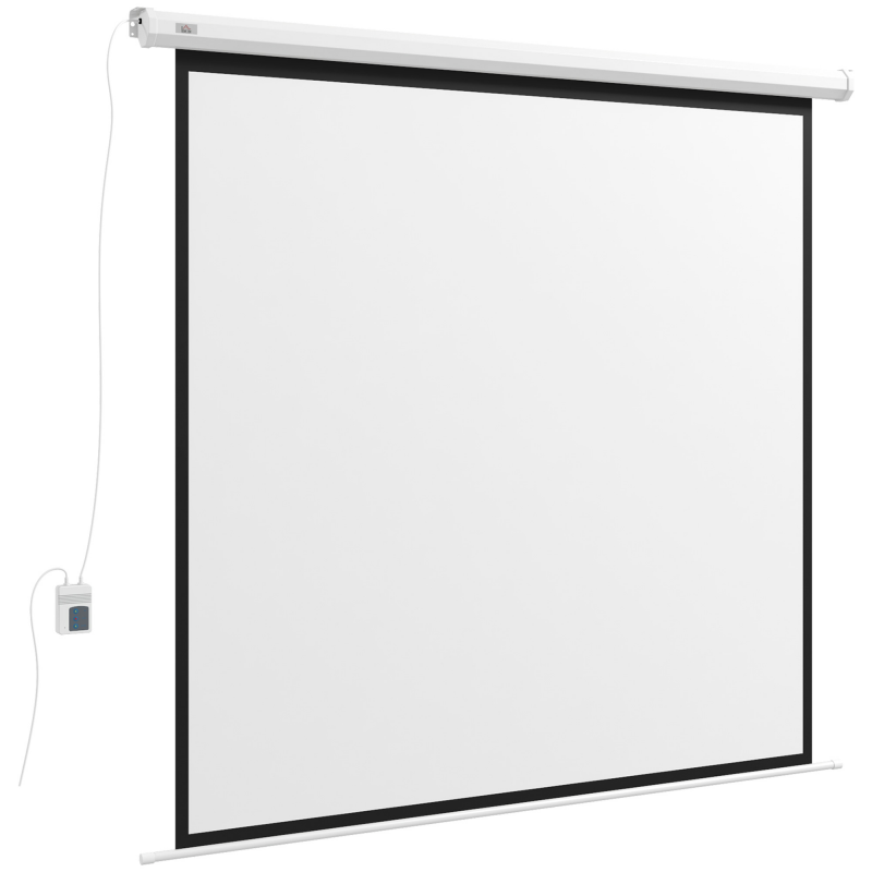 HOMCOM Beamer-Leinwand Elektrisch 172 x 172 cm 1:1 Projektionsleinwand mit Fernbedienung, Filmleinwand für Heimkino, Präsentation, Metall, Weiß Aosom – Bild 1 von 2