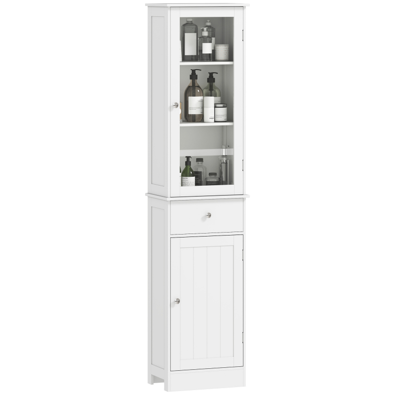 kleankin Badezimmerschrank Badschrank Vitrine Küchenschrank mit Schublade und Regalen 40 x 27 x 1715 cm aus MDF und Acryl in Weiß Aosom.de – Bild 1 von 2