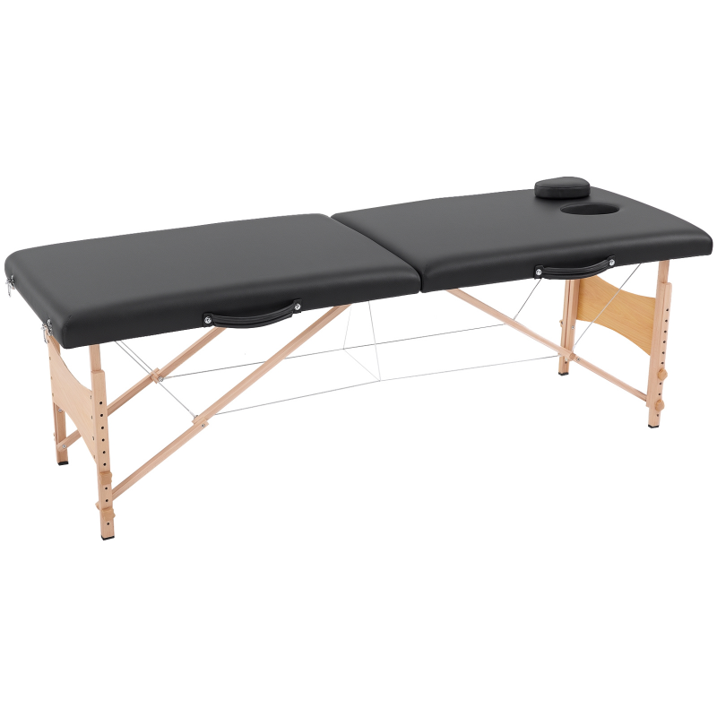 HOMCOM Massageliege mobiler Massagetisch höhenverstellbar Kosmetik Bank aus Pappelholz mit Schaumstoff schwarz 186 x 60 x 58-81 cm Aosom.de – Bild 1 von 2