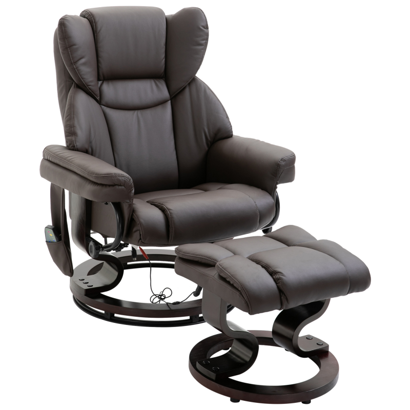 HOMCOM Relaxsessel Massagesessel mit Fußhocker und Liegefunktion, Kunstleder Braun 79x82x101 cm, komfortabel für Entspannung & Wellness Aosom.de – Bild 1 von 2