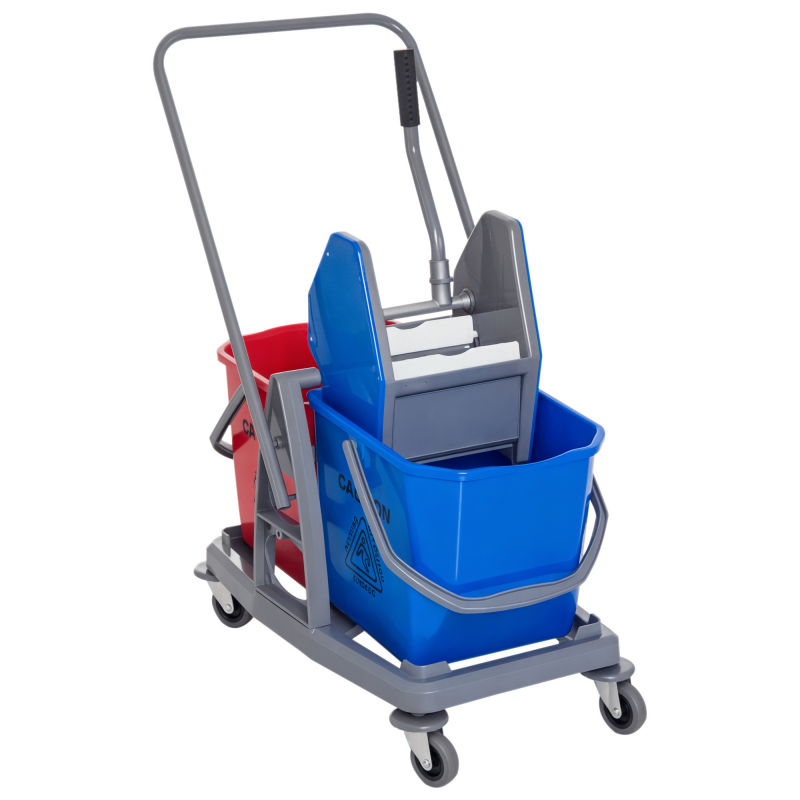 HOMCOM Putzwagen Reinigungswagen mit 2 Eimern & 4 Rollen, Metall/PP, Blau/Rot, 73x45x92cm für effiziente Sauberkeit Aosom – Bild 1 von 2