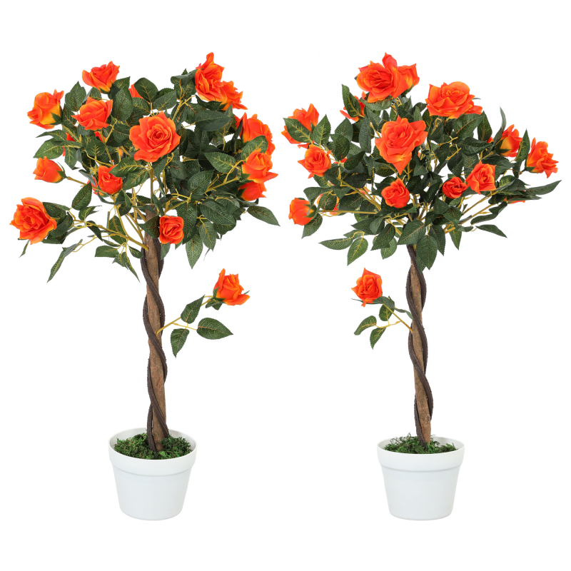 Outsunny Künstliche Kamelienpflanze mit 21 Blüten, inkl. Zementtopf und Moos, Kunststoff und Stoff, Ø18x90 cm, Orange Aosom – Bild 1 von 2