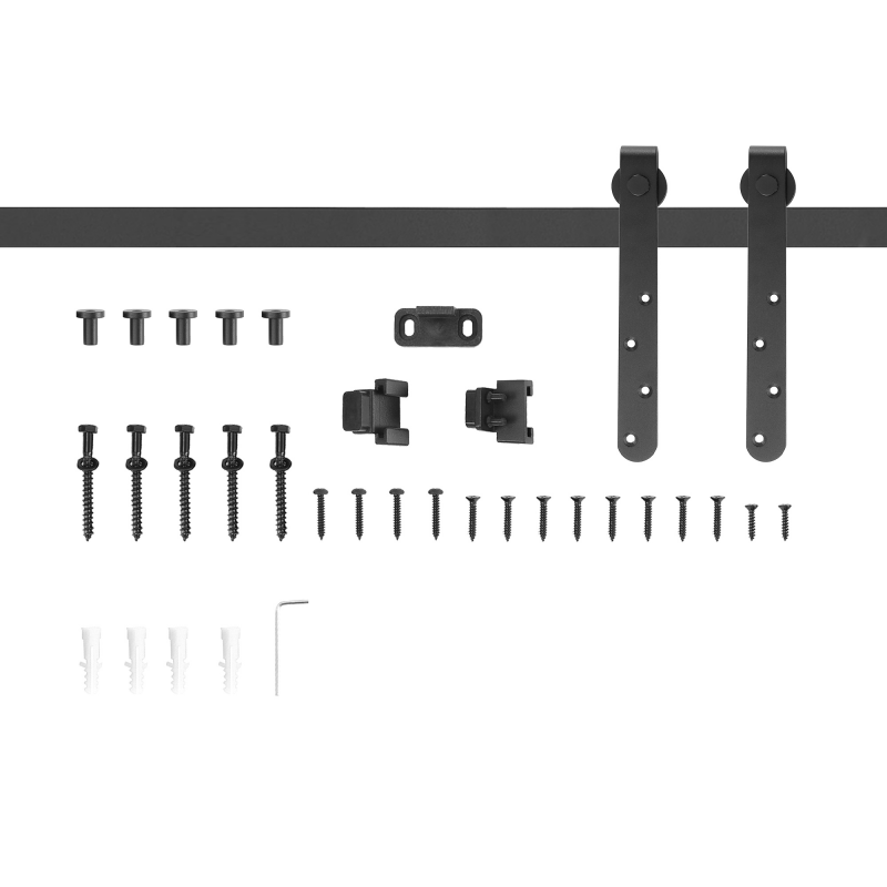HOMCOM Schiebetüren-Beschlagsatz 180 cm Komplett-Set mit Schienen, Rollen, Anti-Sprung-Vorrichtungen, Türstopper, Schiebetürsystem aus Kohlenstoffstahl Schwarz Aosom – Bild 1 von 2
