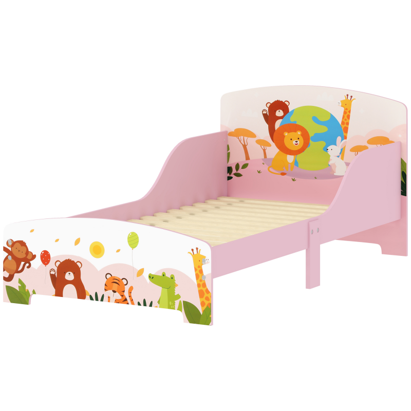AIYAPLAY Kinderbett 3+ Jahre mit Erhöhten Rändern und Sicherheitsseiten, Holzbett für Kinder, 143x77x60 cm, Rosa Aosom – Bild 1 von 2