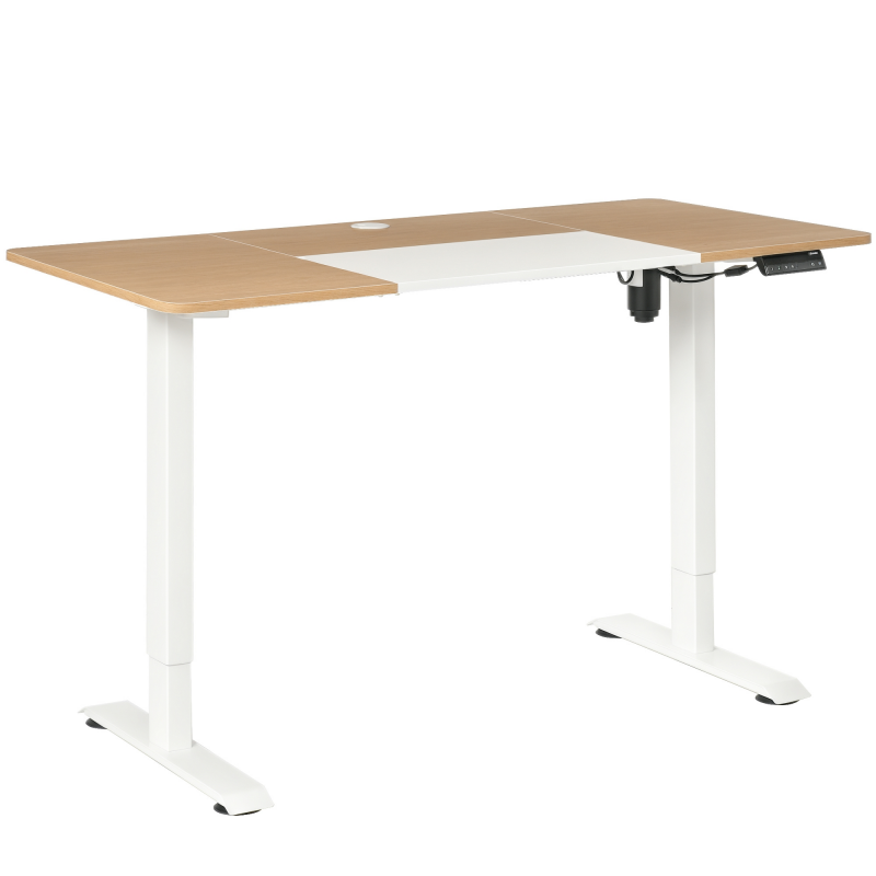 Vinsetto Computertisch Elektrischer Schreibtisch, Stehschreibtisch, höhenverstellbar, Tischgestell mit Motor, Metall, Natur+Weiß Aosom – Bild 1 von 2