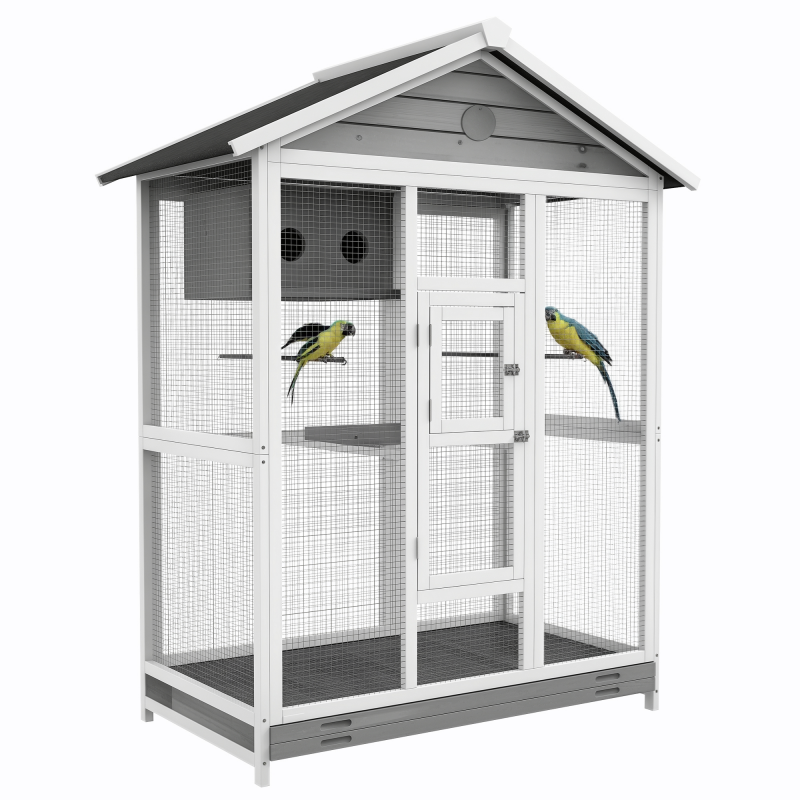 PawHut Vogelkäfig, Wellensittichkäfig mit 4 Sitzstangen, ausziehbarer Bodenwanne, Vogelbauer, Vogelhaus, Tanne, 112 x 68 x 154 cm Aosom – Bild 1 von 2
