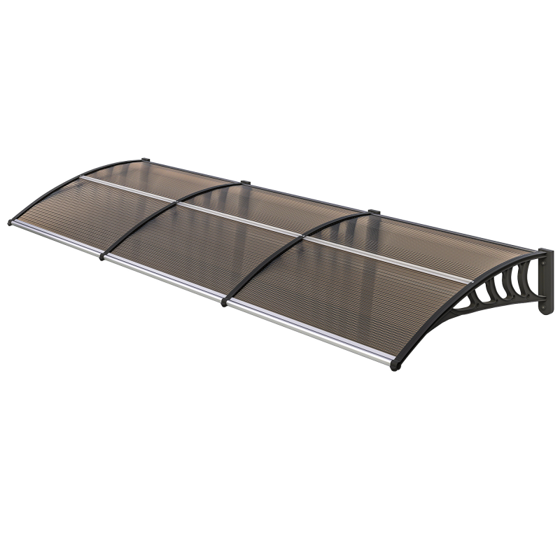 Outsunny Pultvordach Vordach für Haustür 303 x 96 x 27 cm Überdachung mit UV Schutz, Regenschutz Sonnenschutz für draußen Alu Schwarz+Braun Aosom – Bild 1 von 2