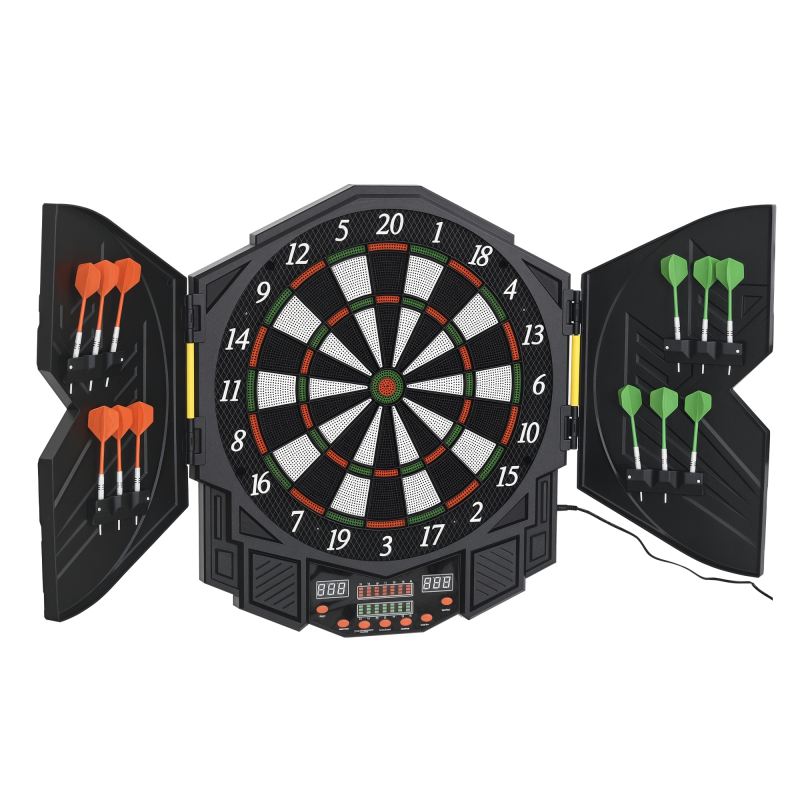 HOMCOM Elektronische Dartscheibe Dartboard mit Tür 216 Spiele inkl. 4 LED 12 Pfeile für bis zu 8 Spieler ABS PP 49x54,6x5,5 cm Aosom.de – Bild 1 von 2