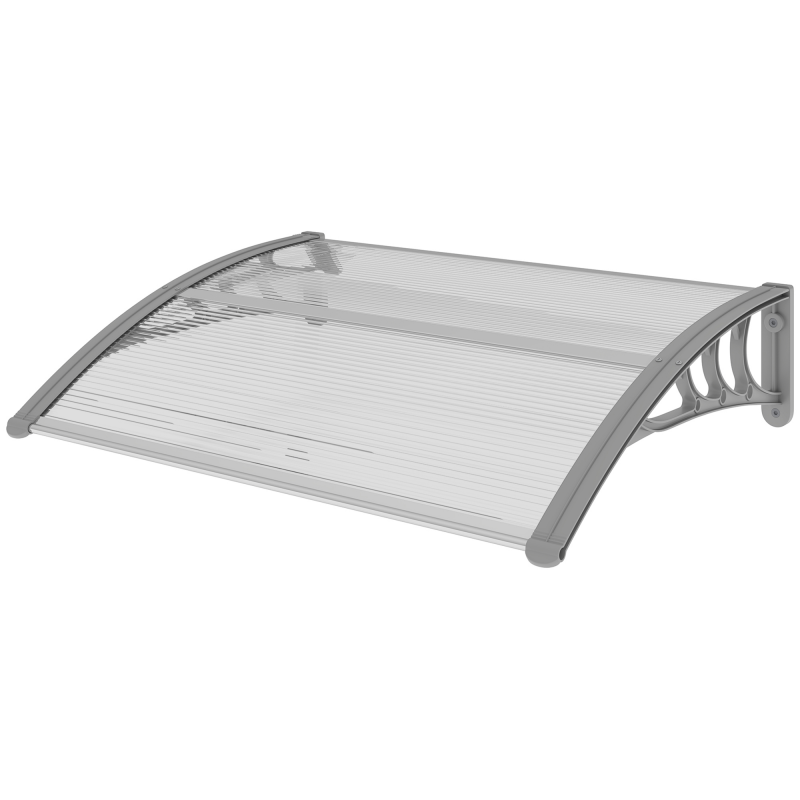 Outsunny Vordach für Haustür 100 x 75 cm Pultbogenvordach Überdachung aus Aluminium und Polycarbonat Pultvordach mit UV Schutz Haustürvordach für Balkon, Sonnenschutz, Regenschutz, Silber Aosom – Bild 1 von 2