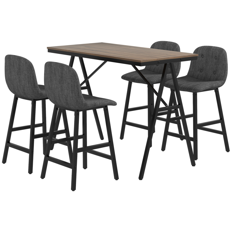 HOMCOM Bartisch mit Barhocker Set, 5-teilige Essgruppe, Küchentisch, Bistrotisch mit 4 Stühlen, Bartisch Set für Küche, Wohnzimmer, Stahl, Dunkelgrau, 120 x 60 x 91 cm Aosom – Bild 1 von 2