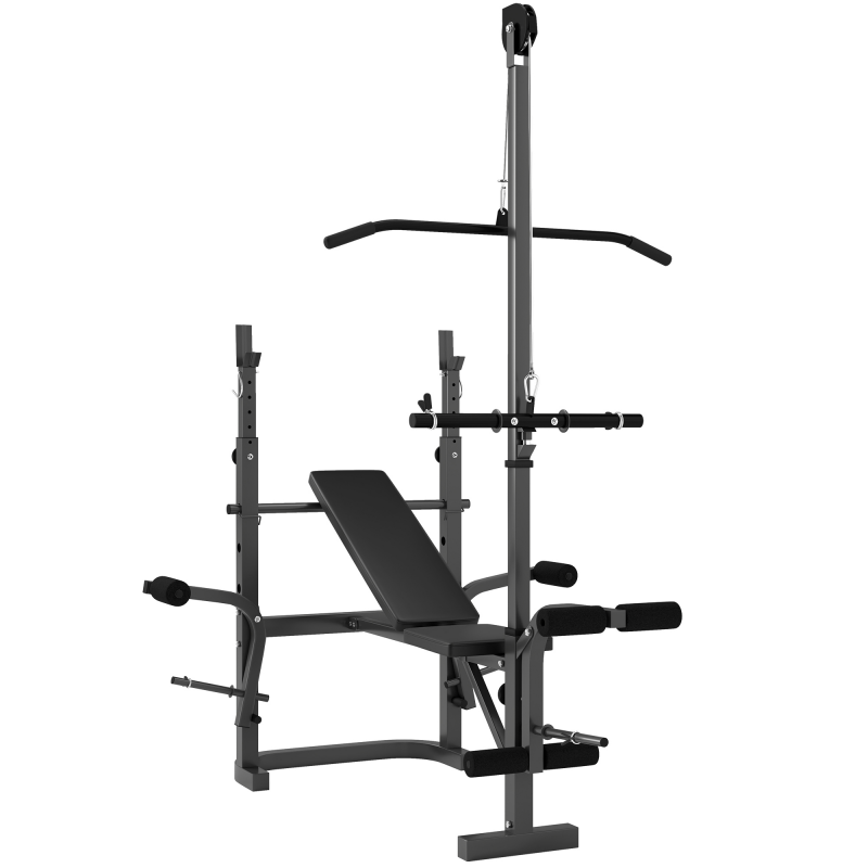 SPORTNOW Hantelbank Multifunktional Verstellbar, Hantelbank mit Stangenhalter, Beinstreckung, Bizepscurl und Schmetterling, für Training zu Hause, Fitnessstudio Aosom – Bild 1 von 2