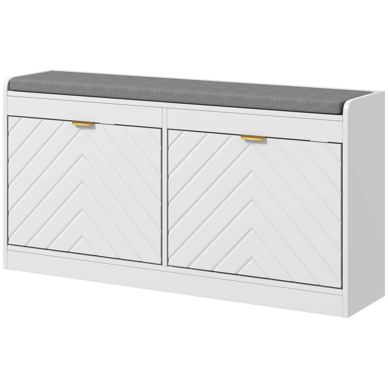 HOMCOM Schuhbank, schmaler Schuhschrank mit gepolsterter Sitzbank, Reliefmuster, klappbare Schublade und verstellbares Regal, Bank für Flur, Eingangsbereich, 106 x 24 x 52,5 cm, weiß Aosom – Bild 1 von 2