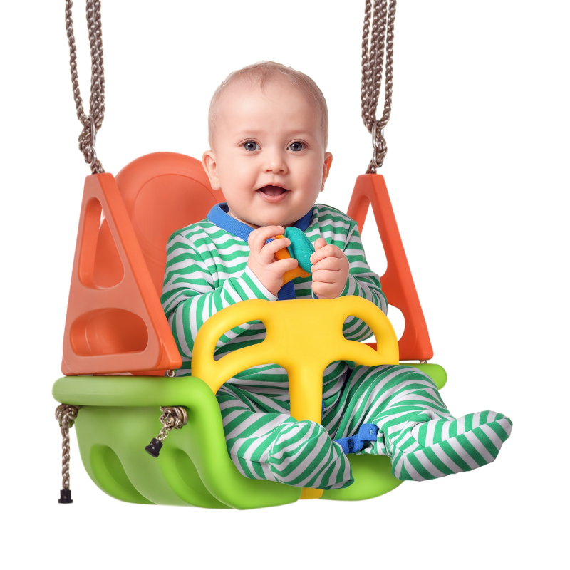 Outsunny Babyschaukel Indoor, mit Sicherheitsgurt, bis 70 kg, längenverstellbare Seile, Kleinkindschaukel, grün Aosom.de – Bild 1 von 2