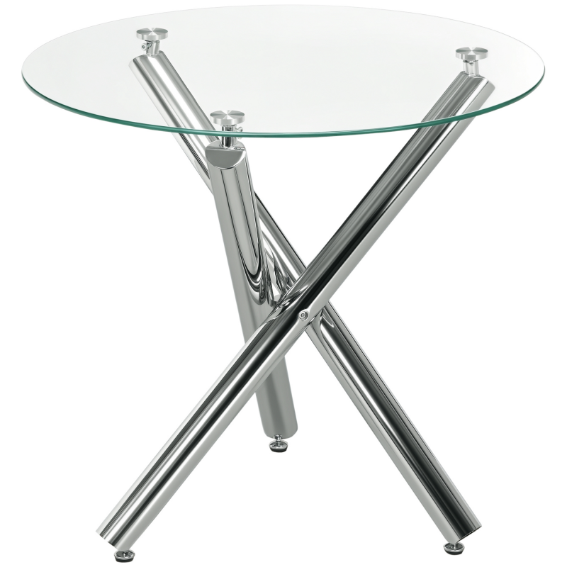HOMCOM Bartisch küche, Esstisch rund, randloses Design, Gehärtetes Klarglas, für 2-4 Personen, Kleiner Fußabdruck, Stahlbeine, Ø 80 x 74 cm Aosom – Bild 1 von 2