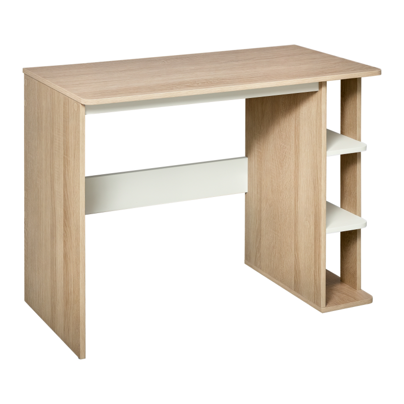 HOMCOM Schreibtisch mit Regal Bücherregal Computertisch Bürotisch 100x44x74cm aus Spanplatte in Natur und Weiß Aosom.de – Bild 1 von 2