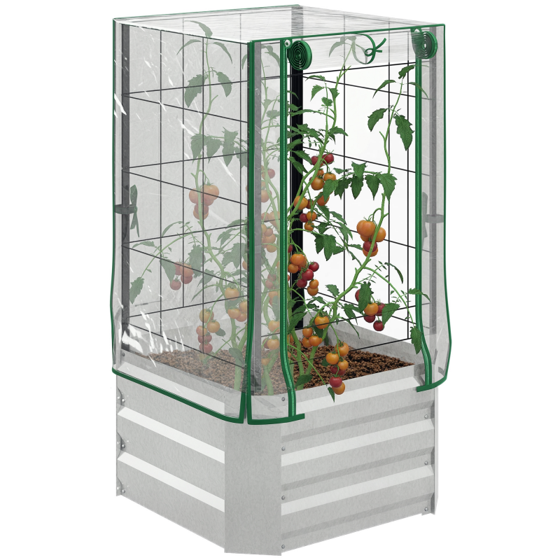 HOMCOM Hochbeet Set Pflanzkasten mit Kunststoffabdeckung und Rankgitter für Kletterpflanzen 53x53x90cm ideal für Garten und Balkon Aosom.de – Bild 1 von 2