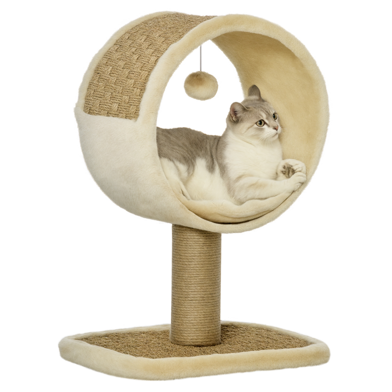 PawHut Kratzbaum klein, H56 cm, mit großem Kreis für kleine Katzen, Katzenbaum mit Spielball,stabil, Hellbraun 40 x 30 x 56 cm Aosom – Bild 1 von 2