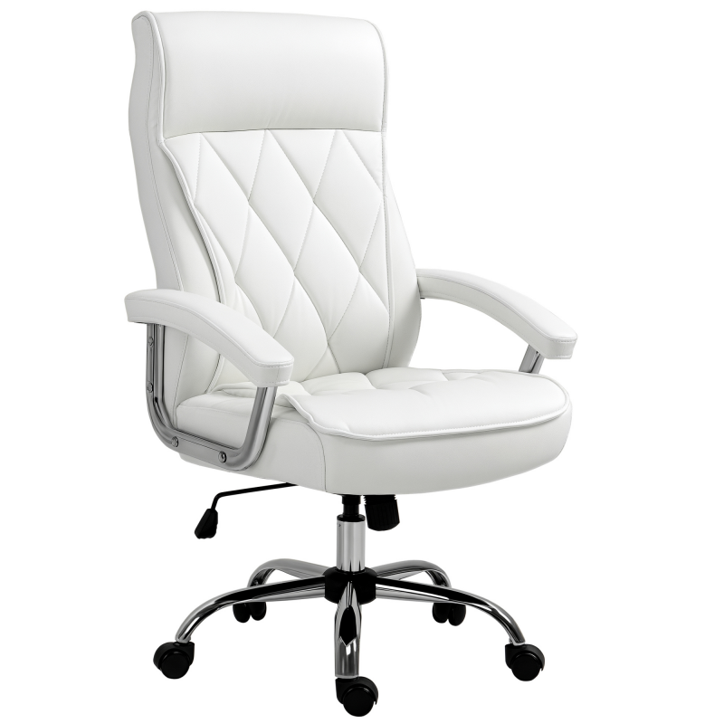 Vinsetto Bürostuhl Kunstleder, ergonomischer Schreibtischstuhl, Drehstuhl mit Wippenfunktion, höhenverstellbar, Weiß Aosom – Bild 1 von 2