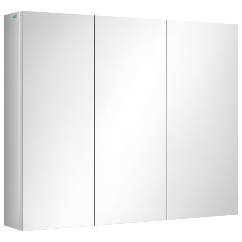 kleankin Badezimmerschrank Spiegelschrank Hängeschrank mit 3 Glastüren & 5 Ablagen, Edelstahl, Silber, 70x12x55cm Aosom – Bild 1 von 2