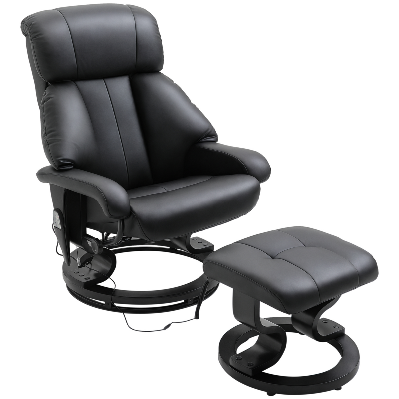 HOMCOM TV Sessel mit Liegefunktion, tiefe Polsterung, hohe Rückenlehne und Armlehnen, 360° Drehbar, Kunstleder, 76L x 80B x 102H cm, Schwarz Aosom – Bild 1 von 2