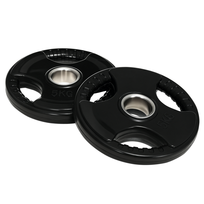 SPORTNOW Hantelscheiben 2er-Set Tri-Grip 2 x 5 KG gummierte Olympiascheiben, bodenschonend, 5 cm Bohrung, drei Griffe, Krafttraining Aosom – Bild 1 von 2