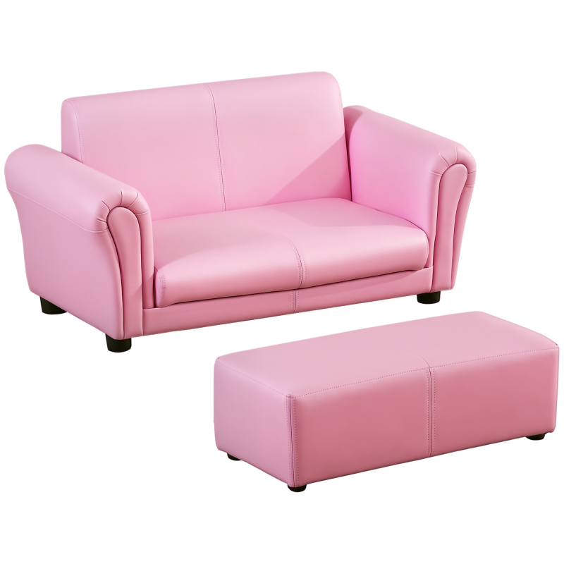 HOMCOM Kindersessel mit Fußhocker Rosa Kindercouch & Hocker, Bequemes Sofa Sessel Set, 83x42x41cm Aosom – Bild 1 von 2